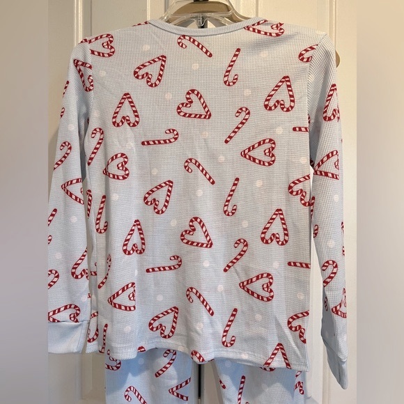 NWT- 2 Pc XMas PJ Set❤️ Lt Blue w Candy Cane Hearts , Long Pants & Henley Top - Picture 6 of 12